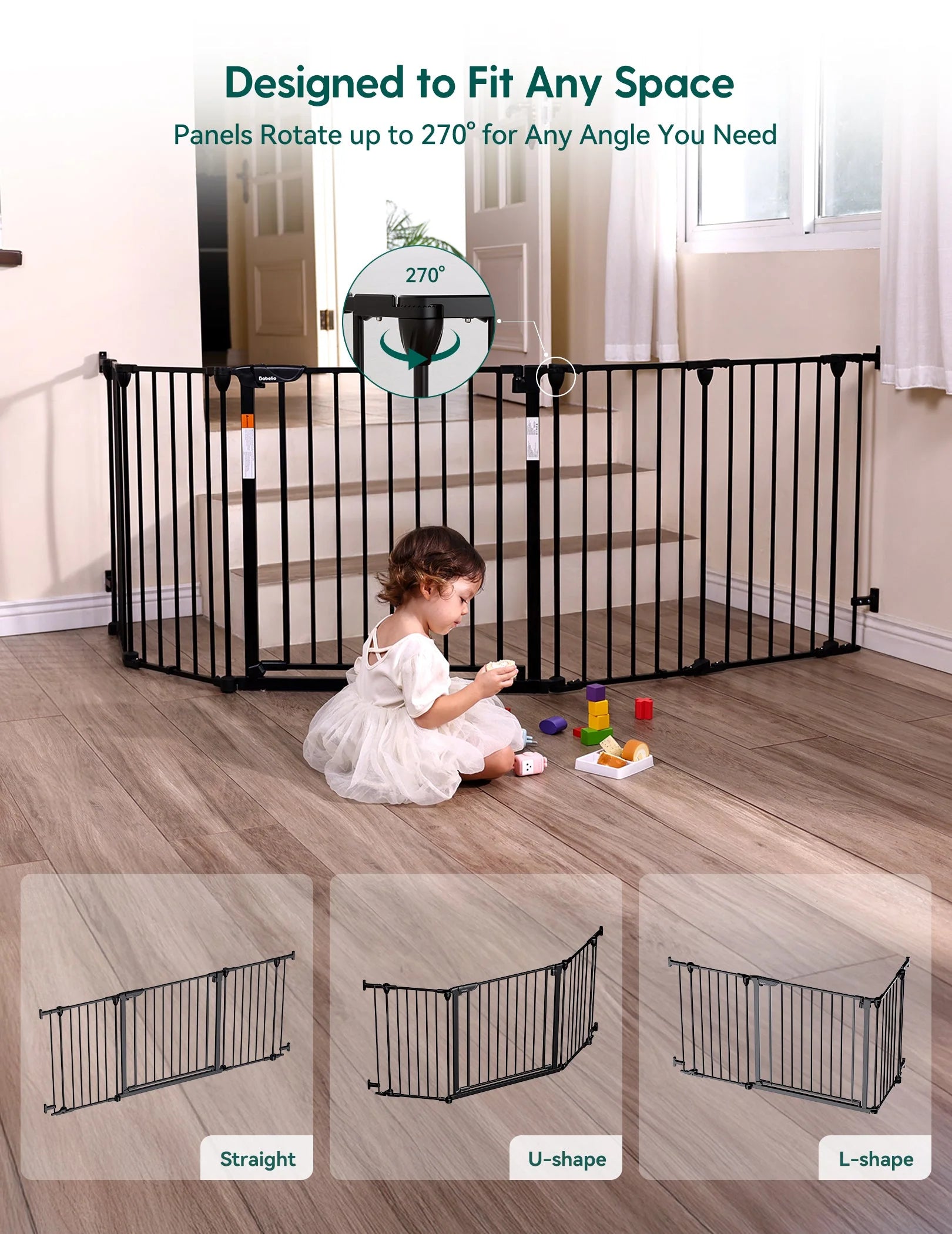 AdaptiZone | Extra Wide Mounted Baby Gate for Irregular Spaces by Babelio