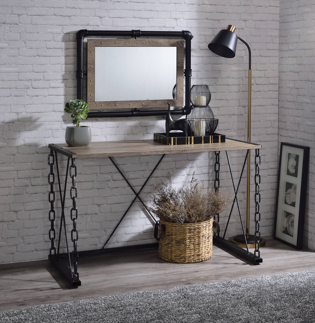 Rustic Oak Desk with Black Metal Chain Legs