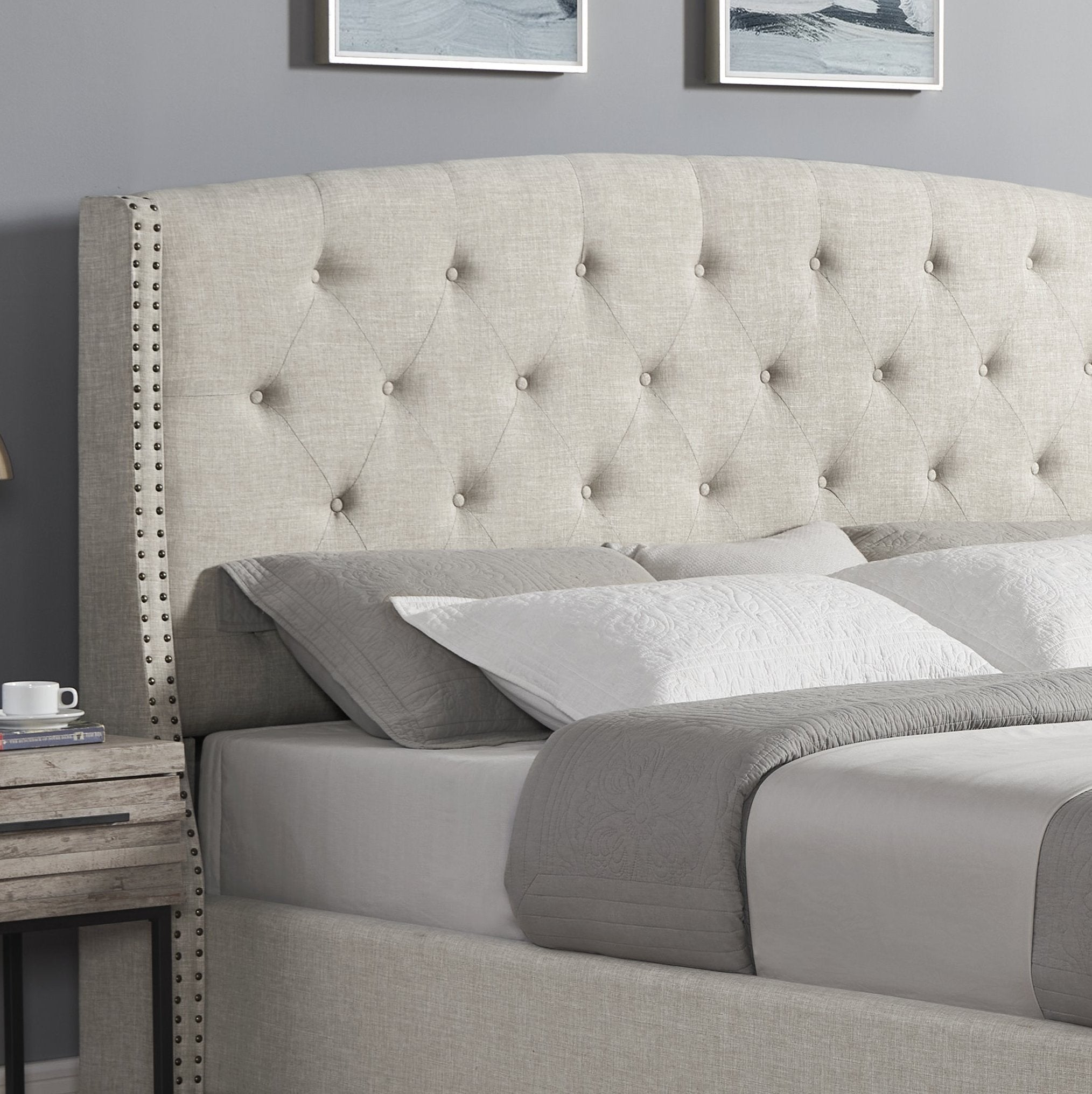 Astral 3-Piece Tufted Wingback Upholstered Bedroom Set with two Nightstands