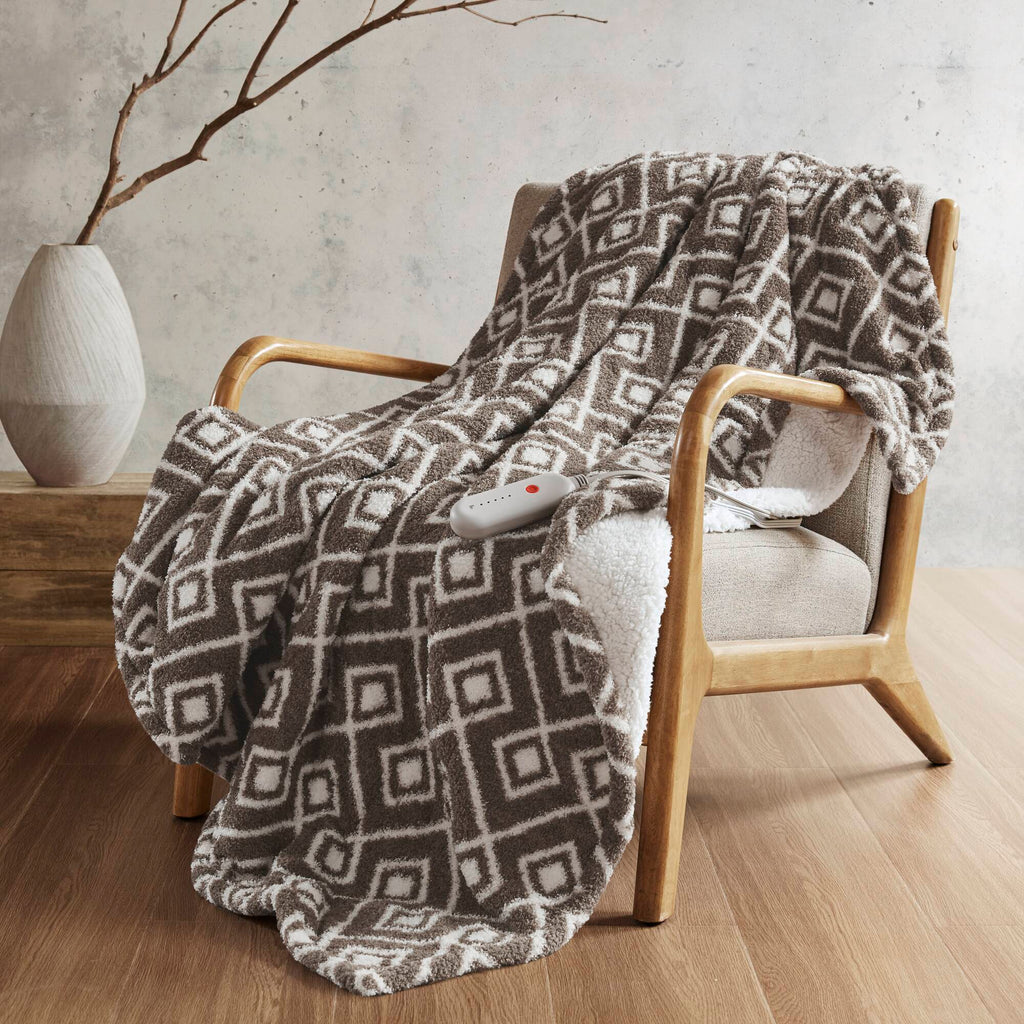 Heated Throw, Chocolate Geometric Pattern