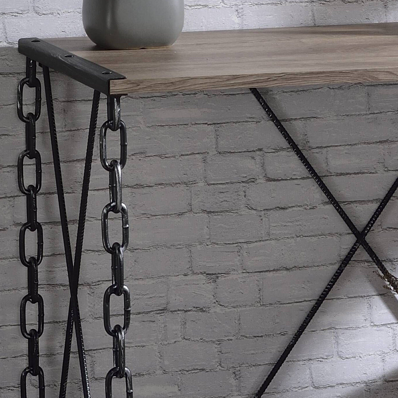 Rustic Oak Desk with Black Metal Chain Legs