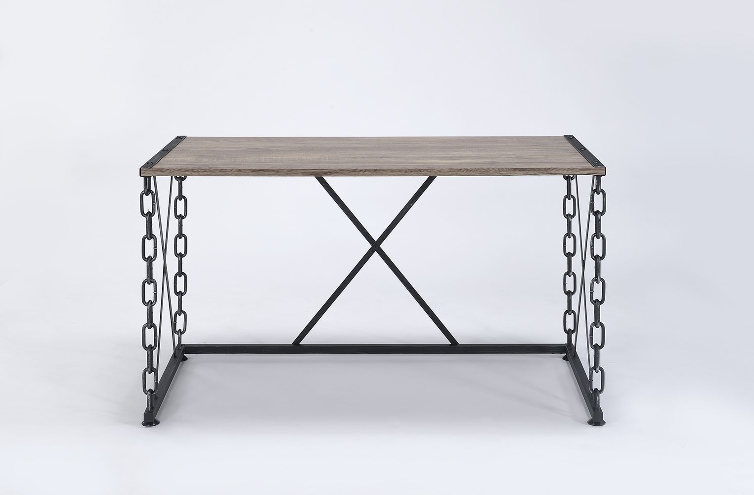 Rustic Oak Desk with Black Metal Chain Legs