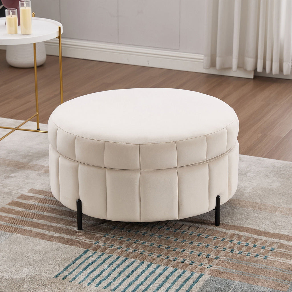 Upholstered Round Ottoman With Reversible Lid