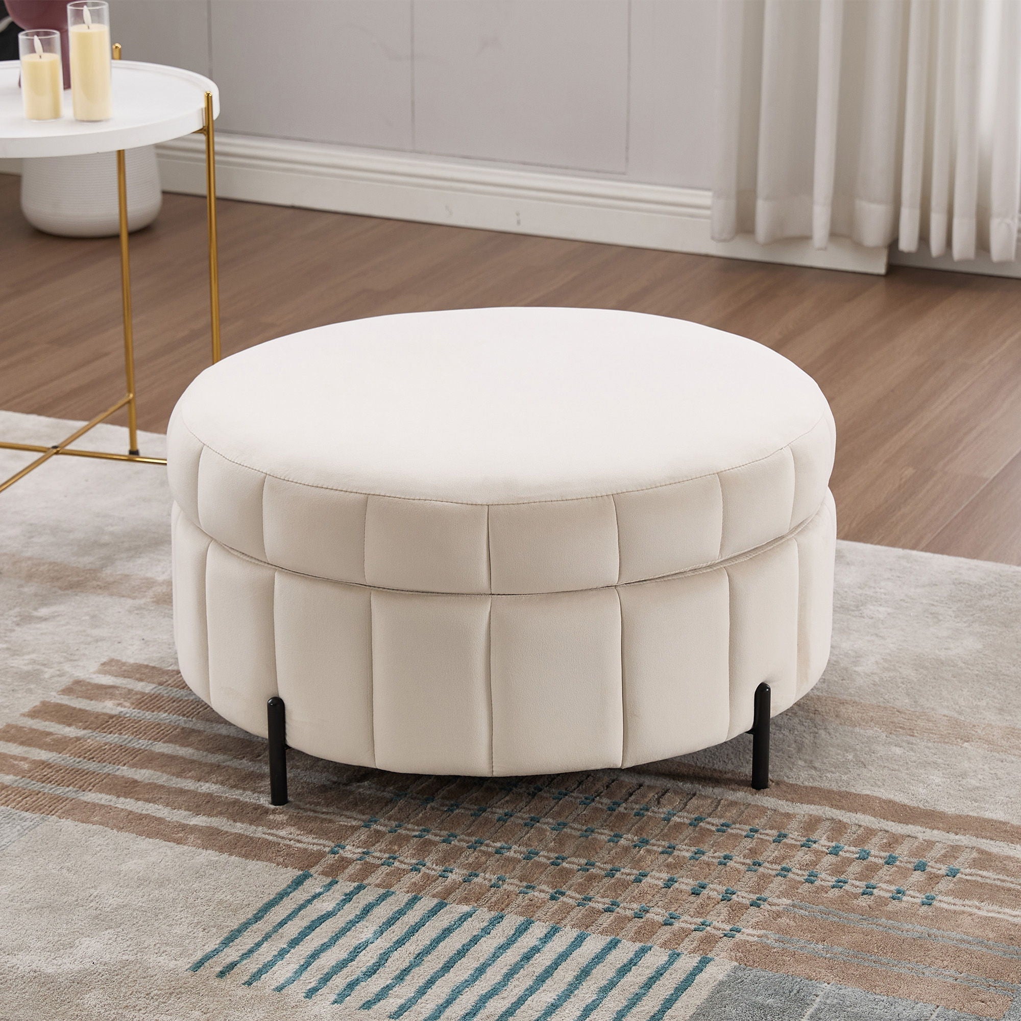 Upholstered Round Ottoman With Reversible Lid