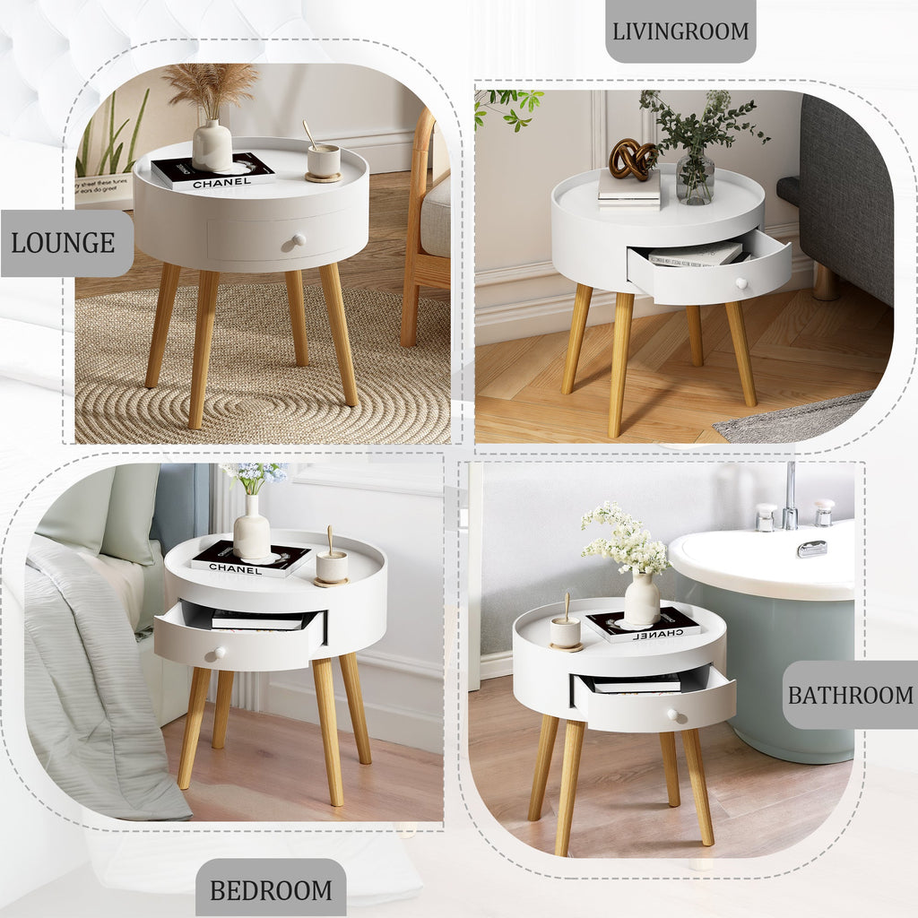 Nightingale 18"H Table with Drawer & Oak Legs, White