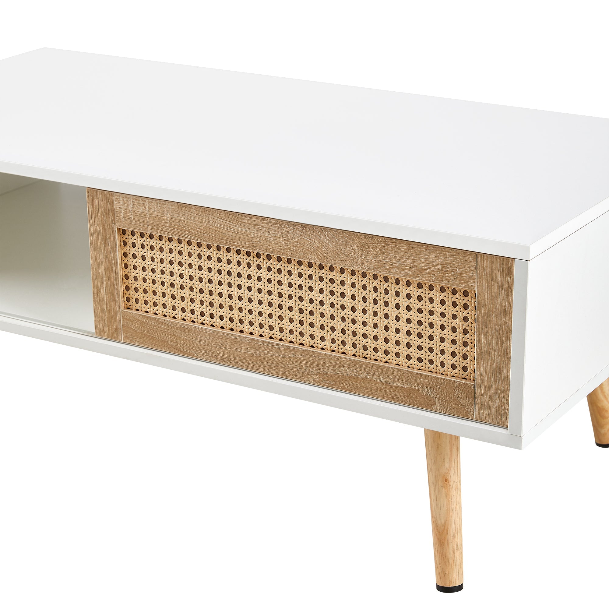 Rattan Coffee table with sliding door storage
