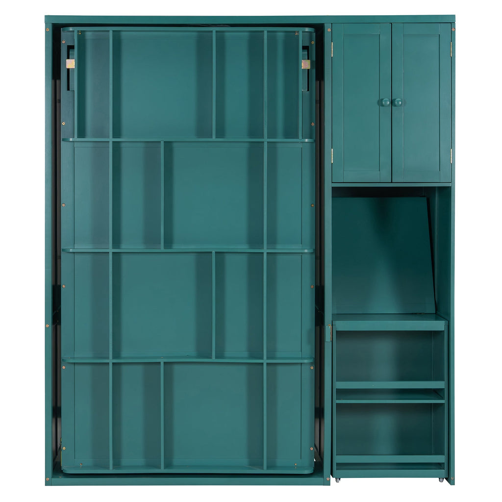 Rotating Wall Murphy Beds with Bookshelf, Teal (TWIN)