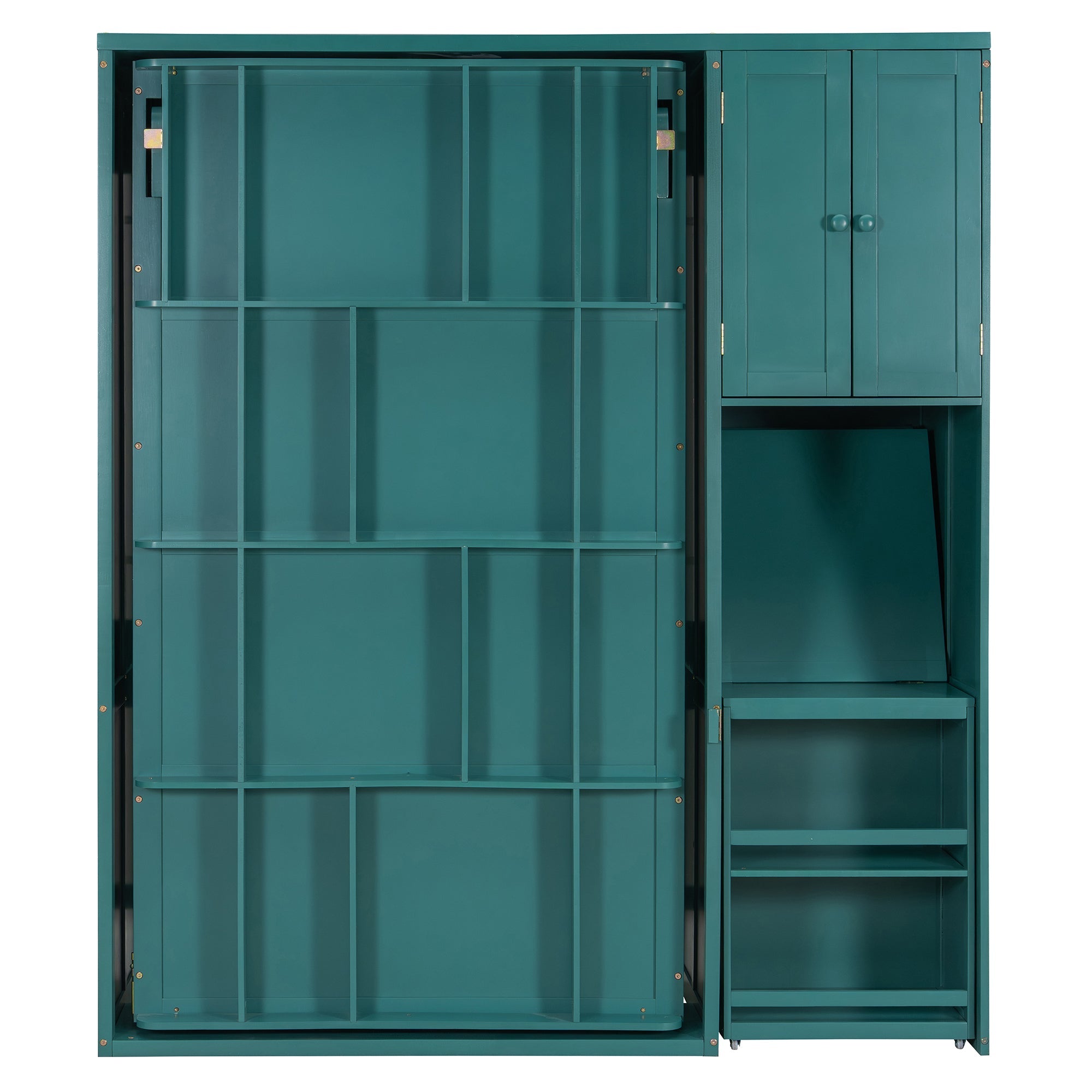 Rotating Wall Murphy Beds with Bookshelf, Teal (TWIN)