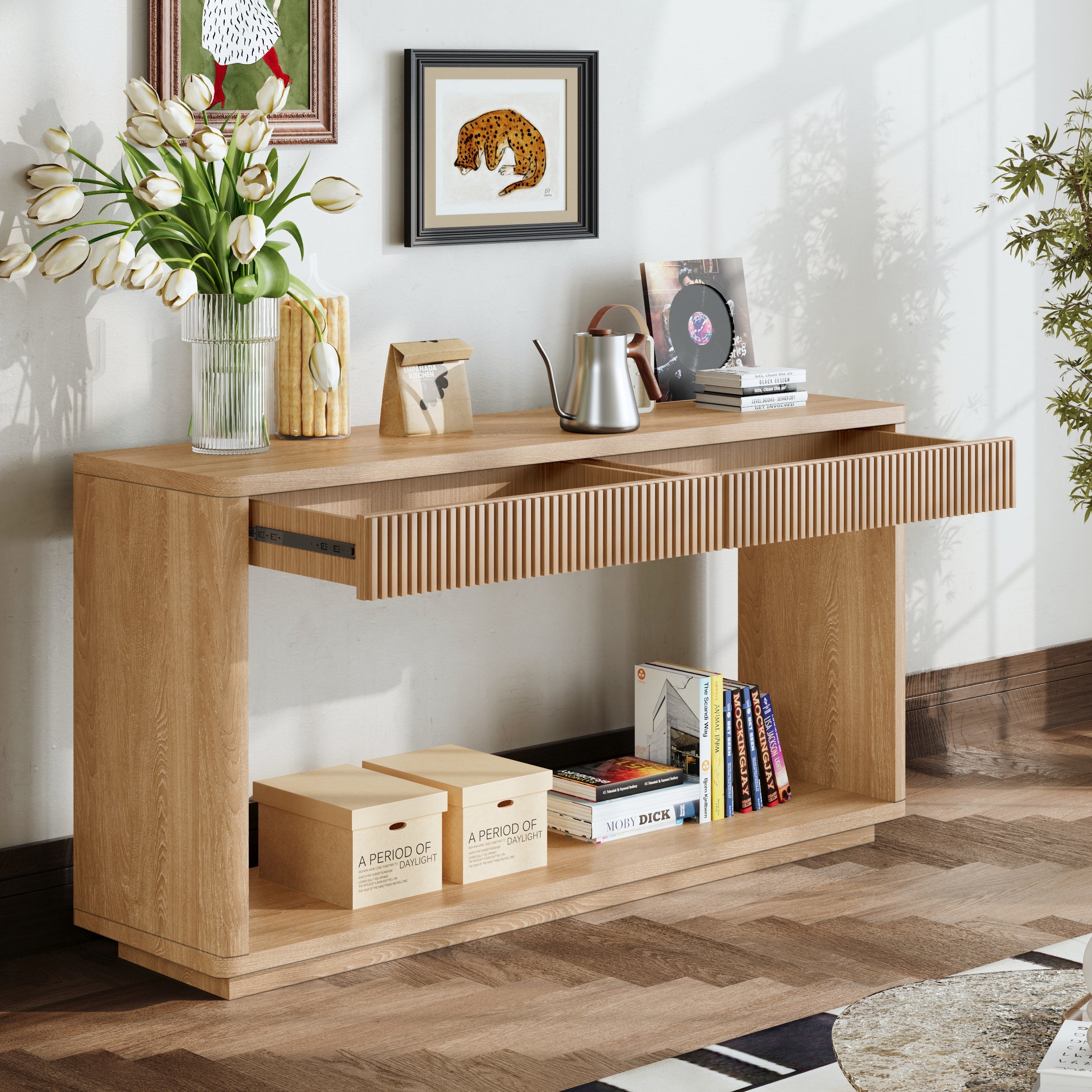 Fluted Console Table with 2-Drawers