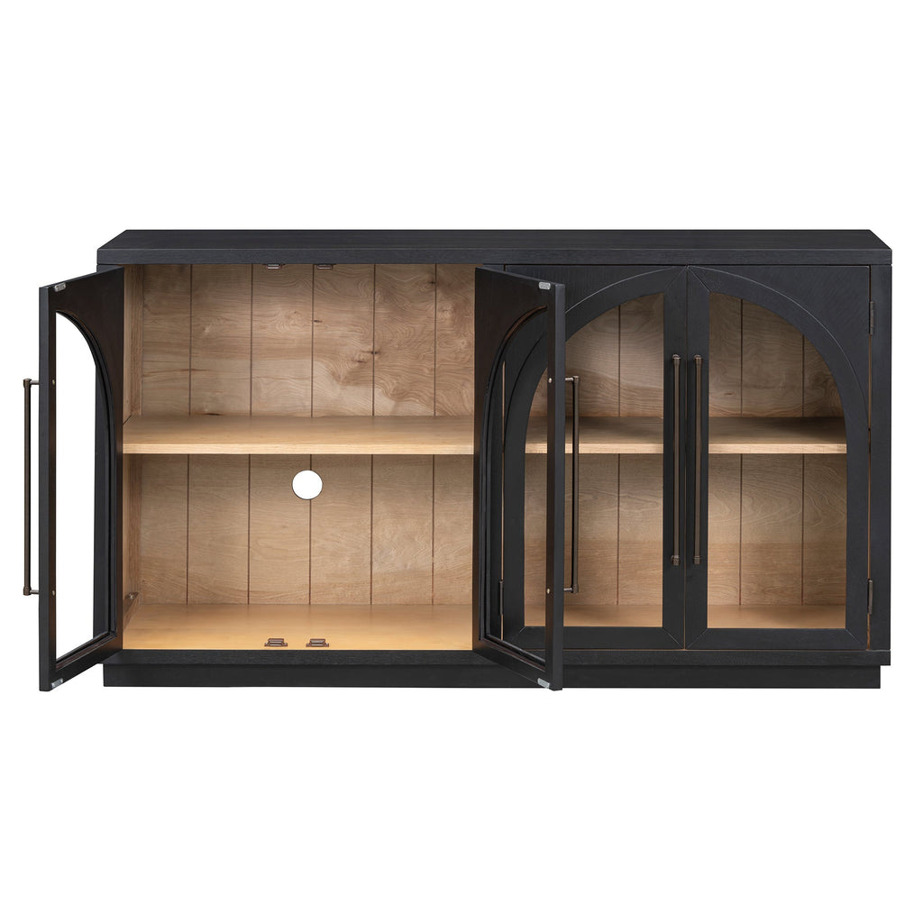 4-Door Storage Sideboard Buffet Cabinet with Arched Glass Doors