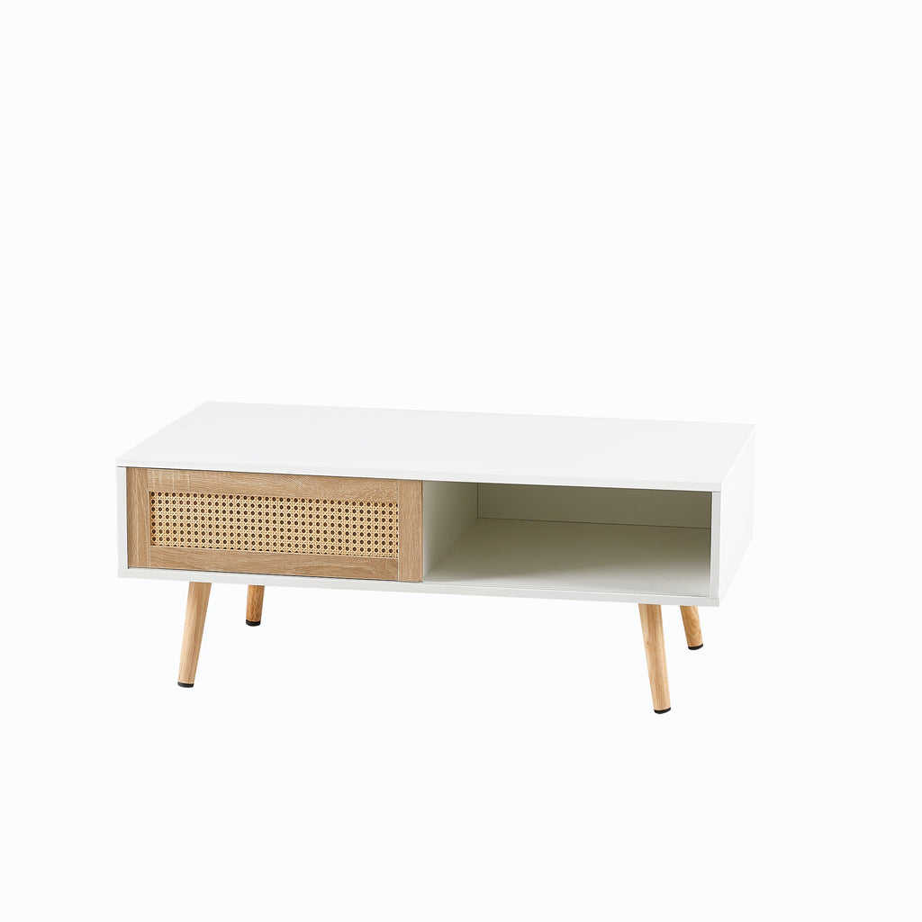Rattan Coffee table with sliding door storage