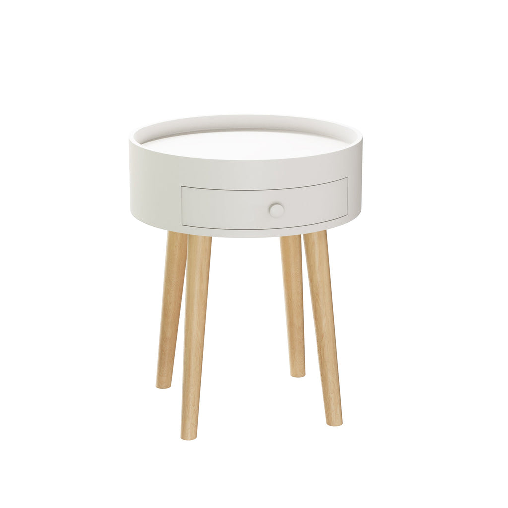 Nightingale 18"H Table with Drawer & Oak Legs, White