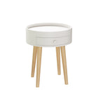 Nightingale 18"H Table with Drawer & Oak Legs, White
