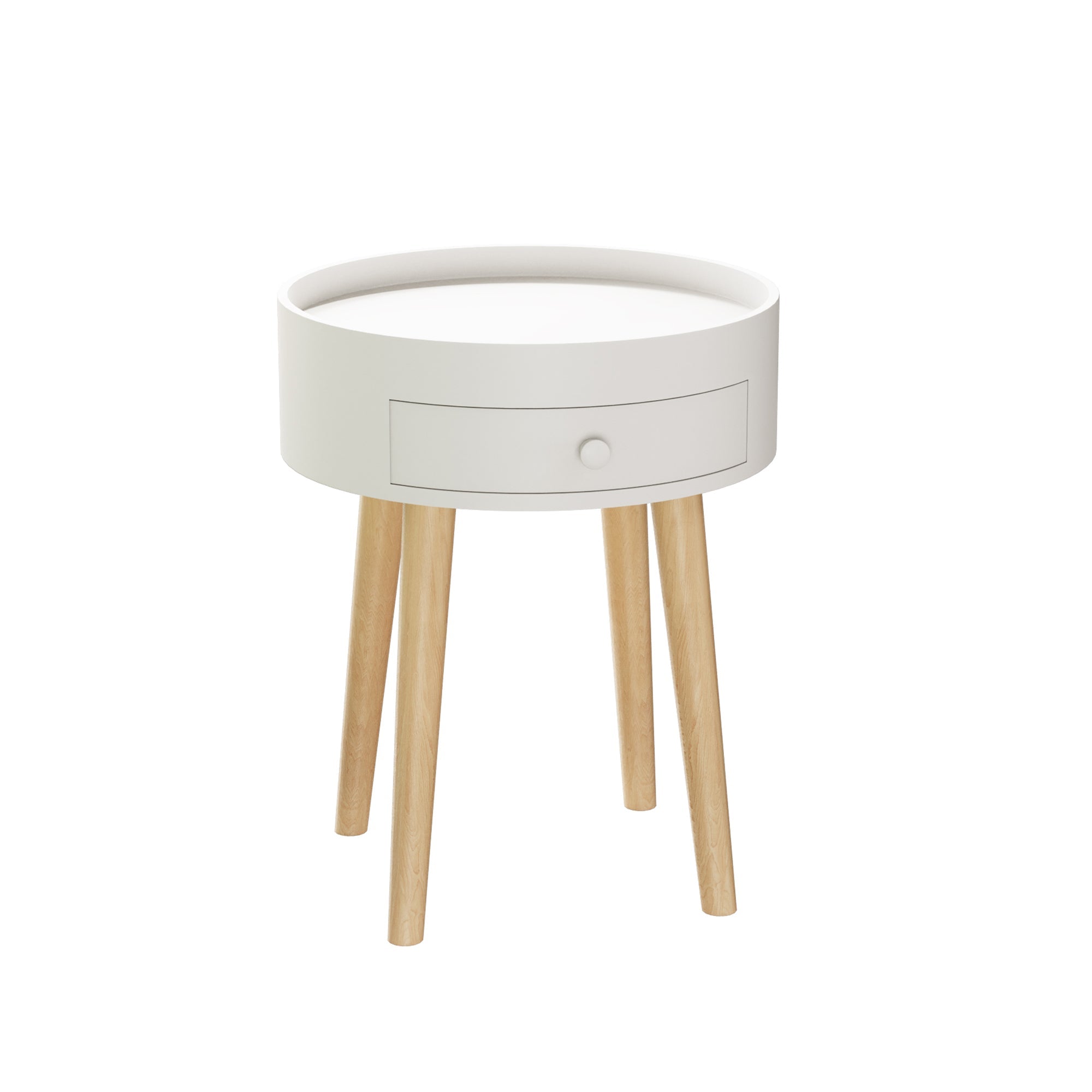 Nightingale 18"H Table with Drawer & Oak Legs, White