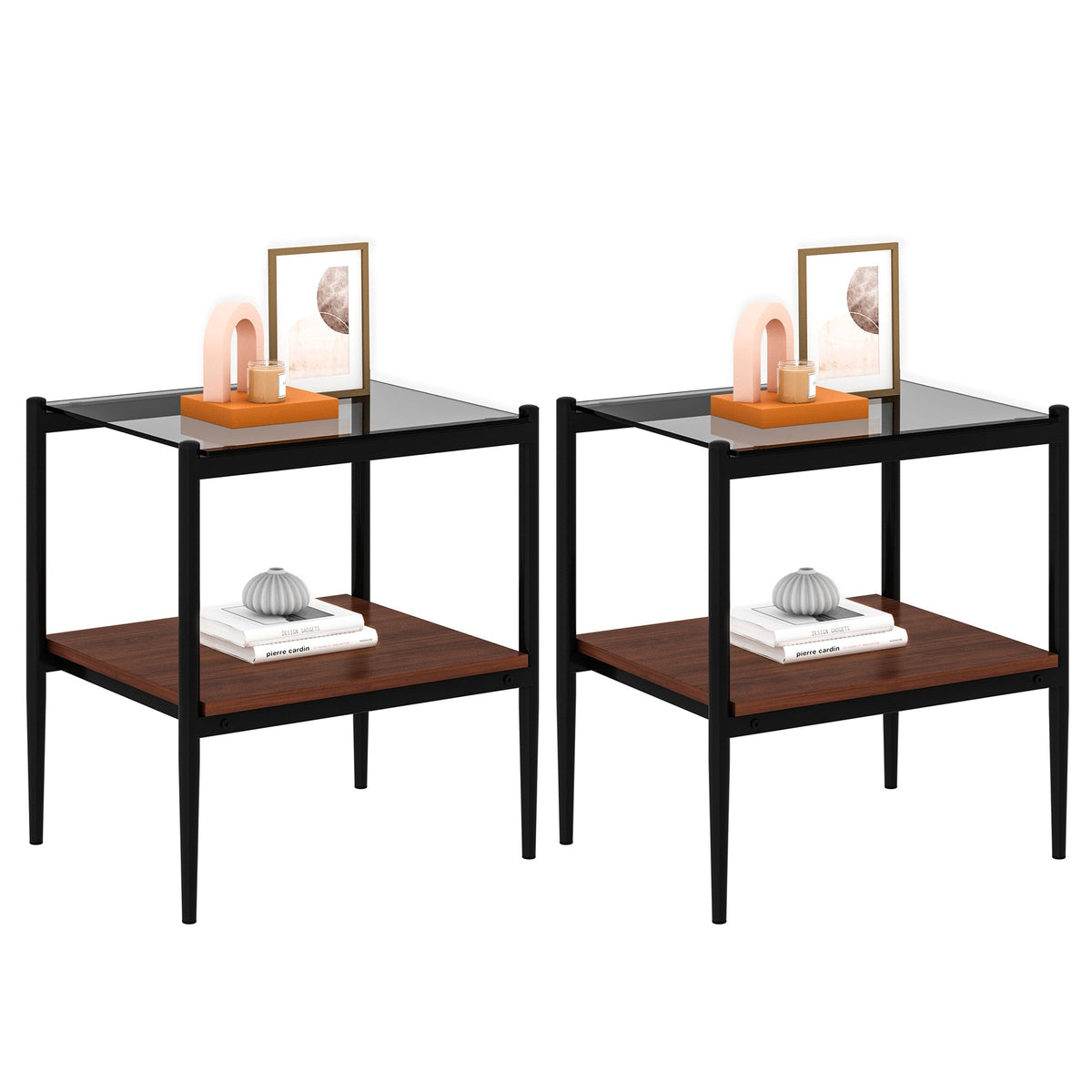 End Table Gray Glass, set of 2
