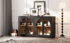 4-Door Storage Sideboard Buffet Cabinet with Arched Glass Doors