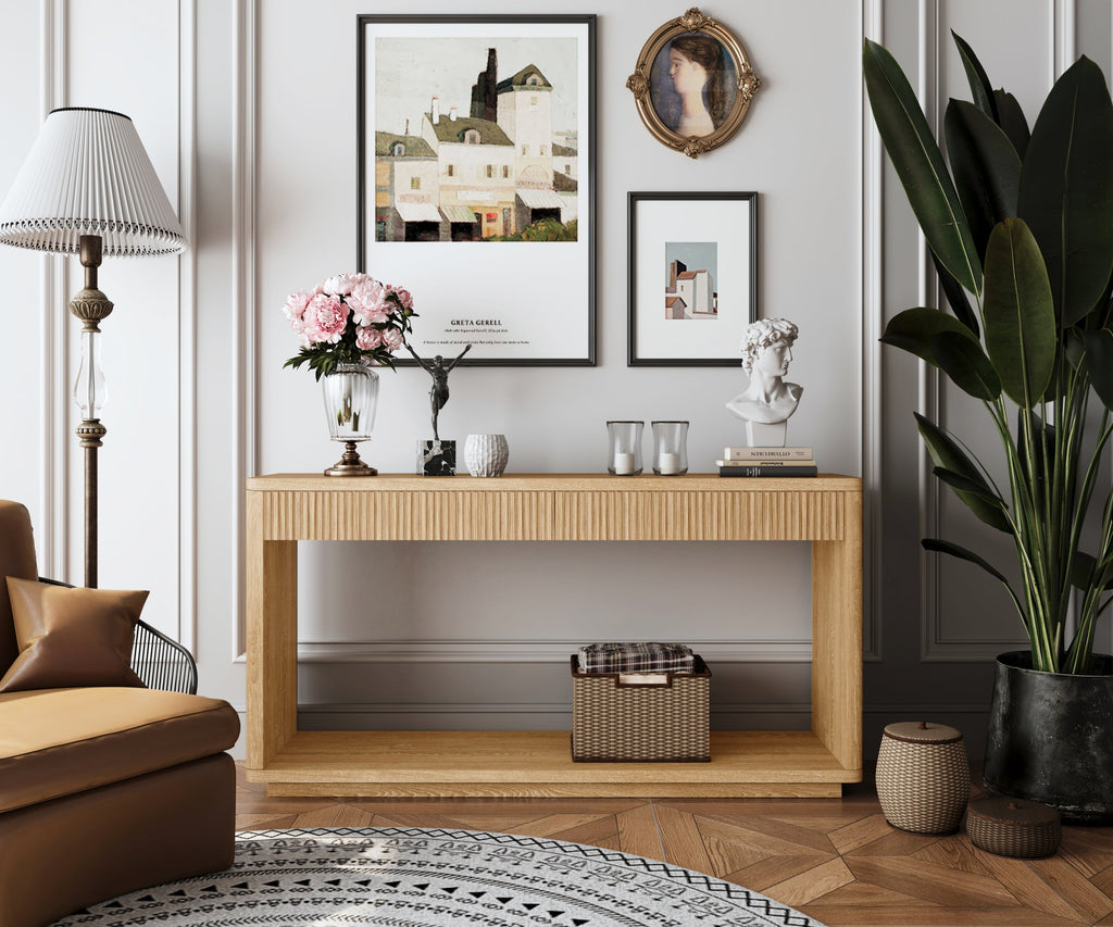 Fluted Console Table with 2-Drawers