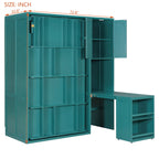 Rotating Wall Murphy Beds with Bookshelf, Teal (TWIN)