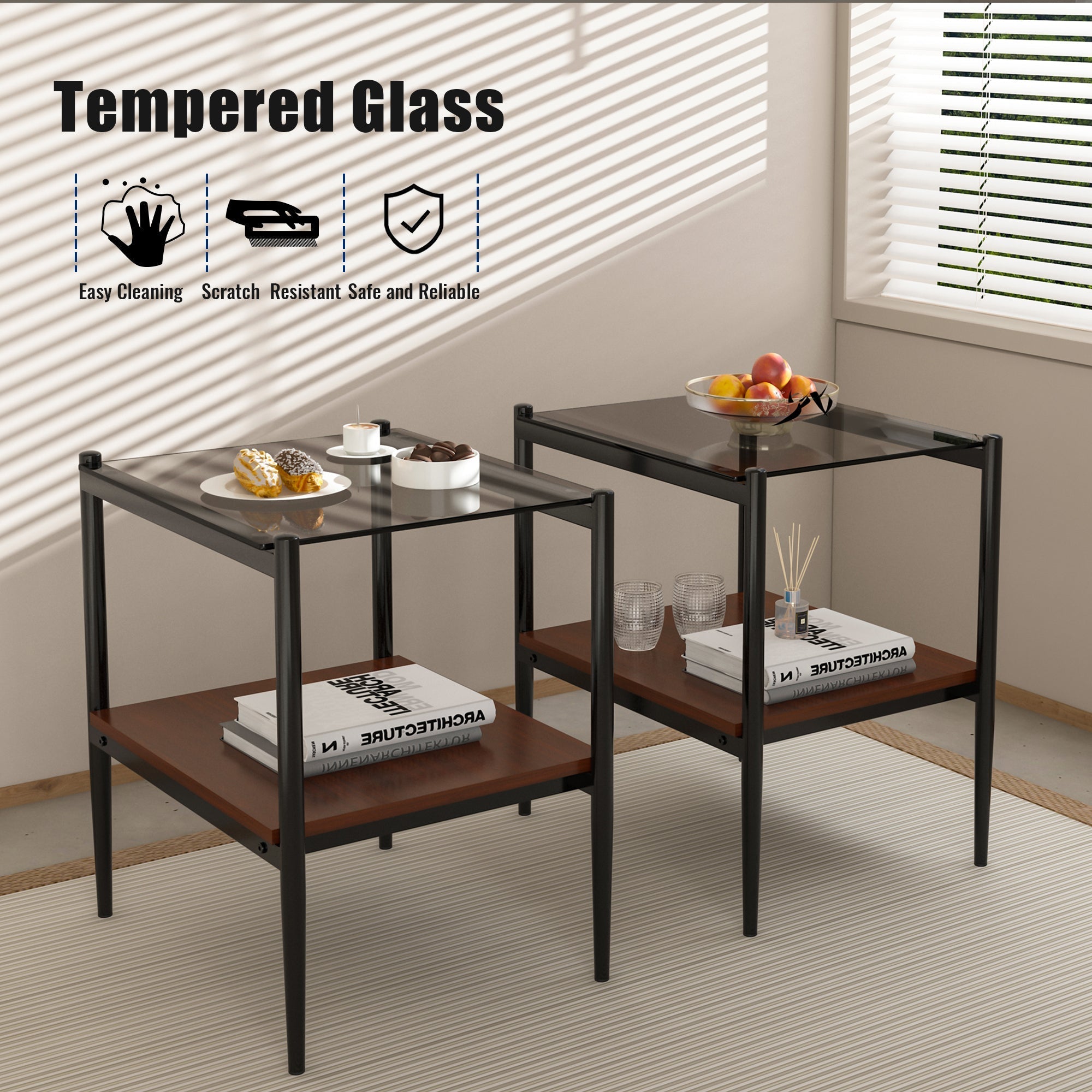 End Table Gray Glass, set of 2