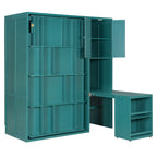 Rotating Wall Murphy Beds with Bookshelf, Teal (TWIN)