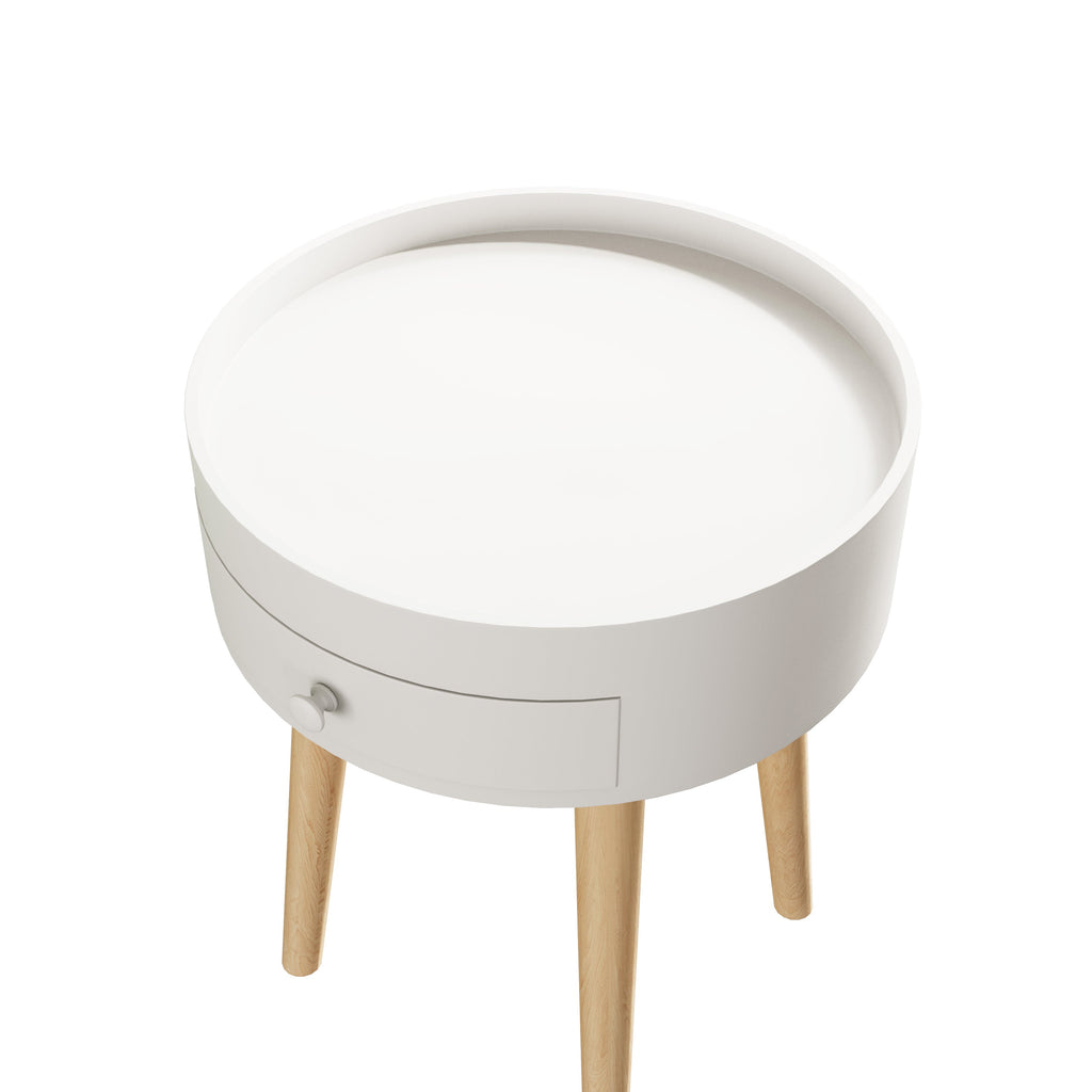 Nightingale 18"H Table with Drawer & Oak Legs, White
