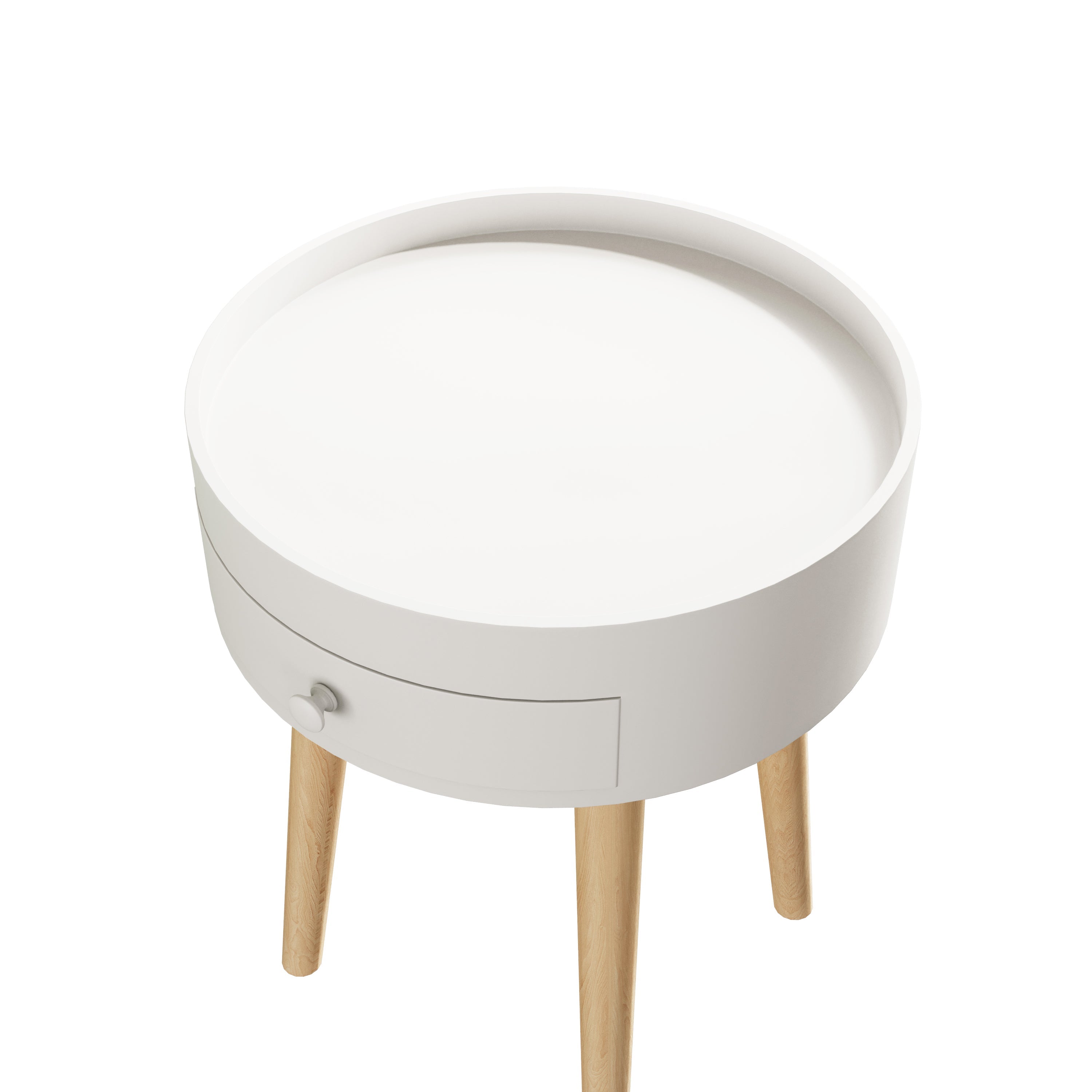 Nightingale 18"H Table with Drawer & Oak Legs, White