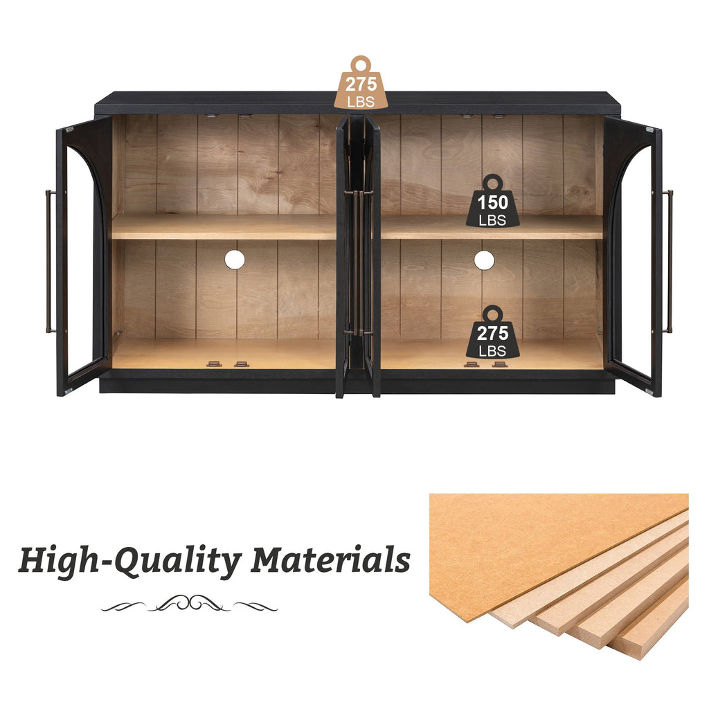 4-Door Storage Sideboard Buffet Cabinet with Arched Glass Doors