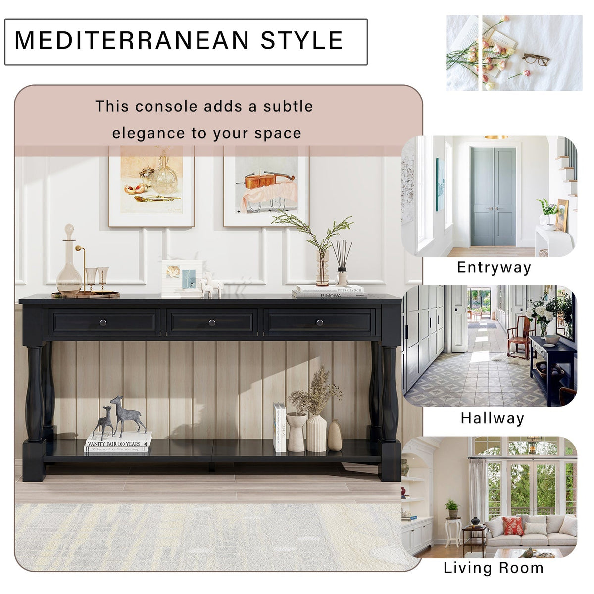 Console Table 63" with Drawers and Shelf