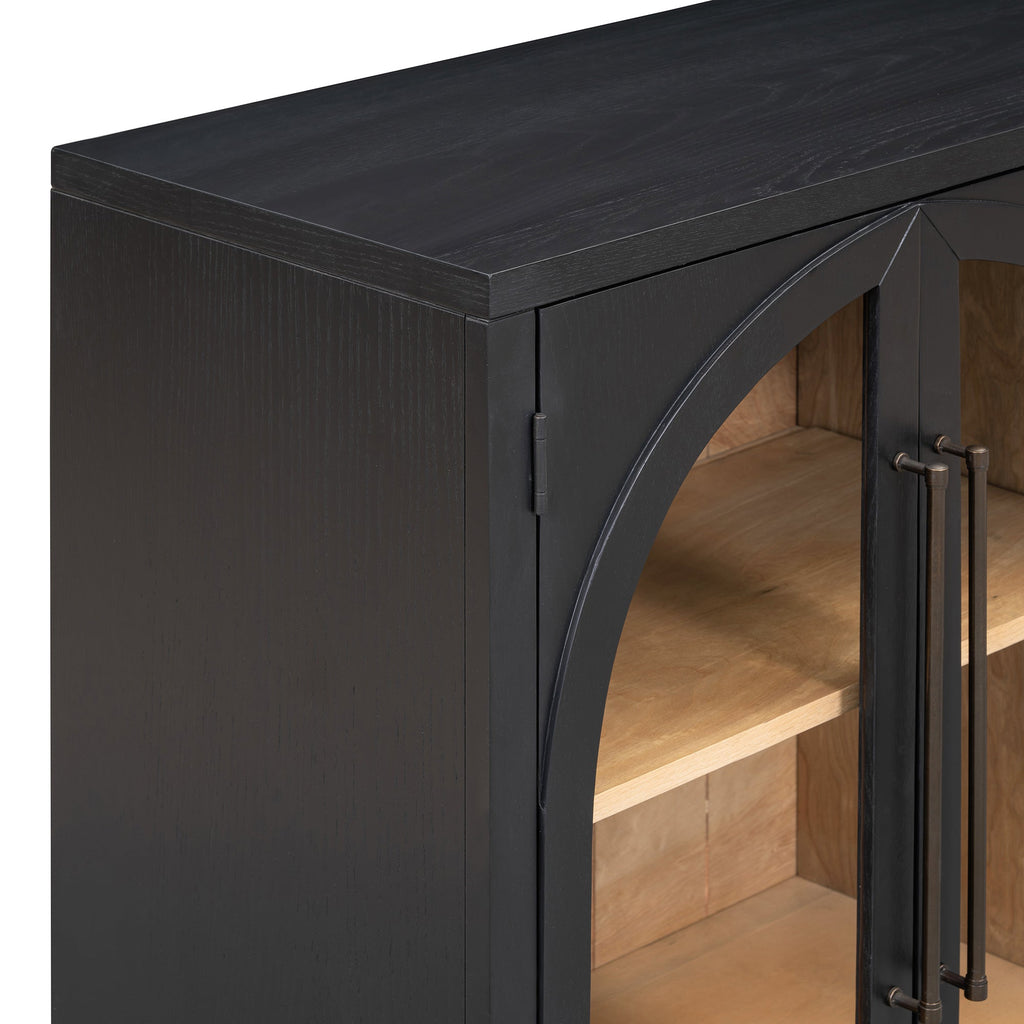 4-Door Storage Sideboard Buffet Cabinet with Arched Glass Doors