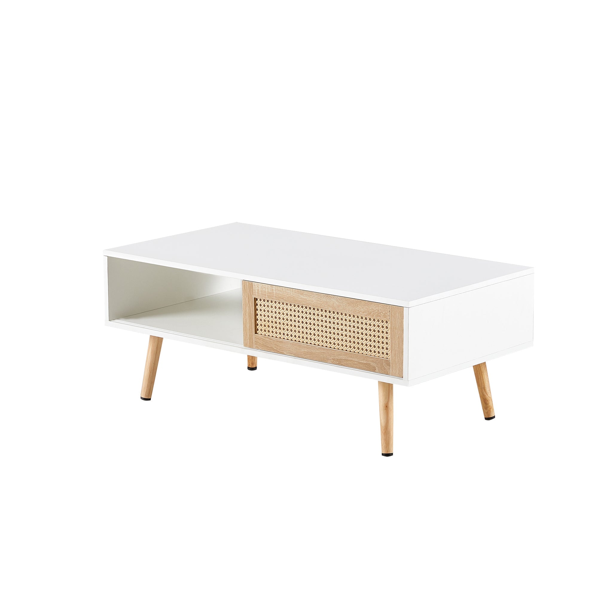 Rattan Coffee table with sliding door storage
