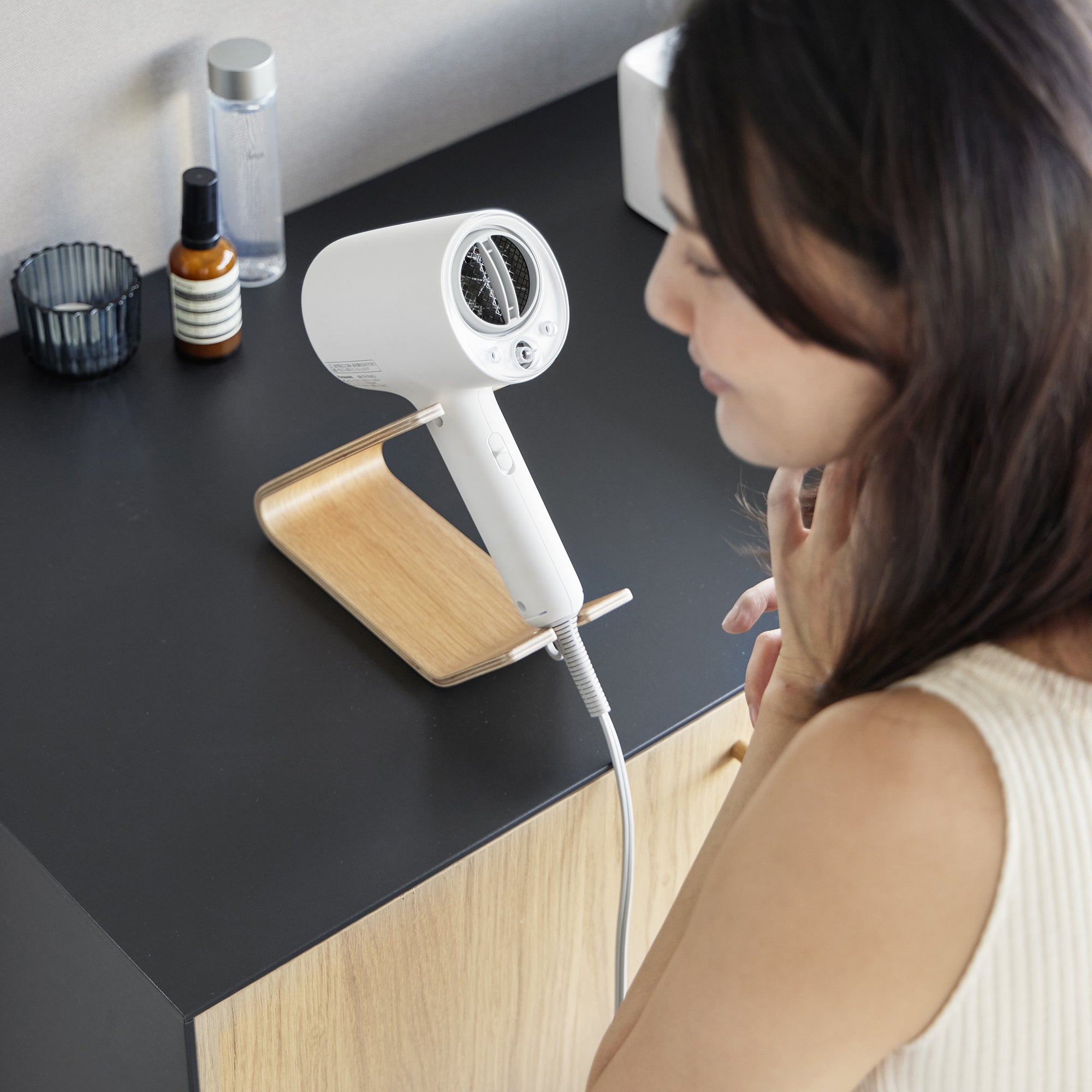 Hair Dryer and Flatiron Stand by Yamazaki Home