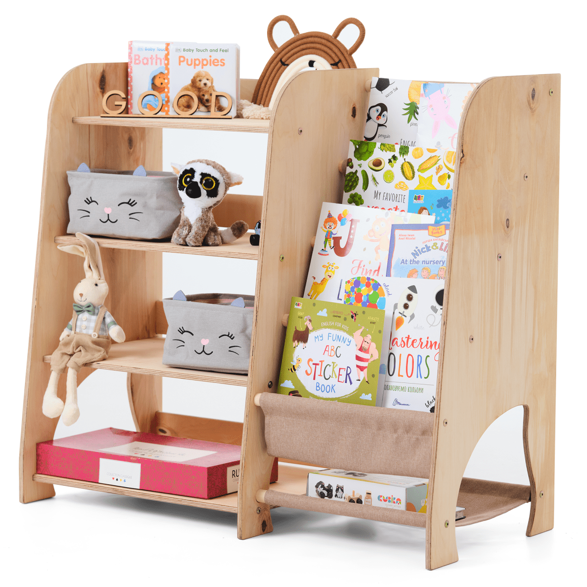 Wooden Montessori Bookshelf & Toy Shelving