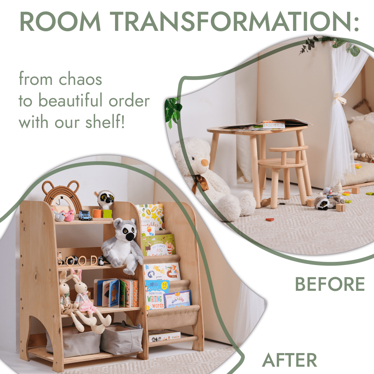 Wooden Montessori Bookshelf & Toy Shelving
