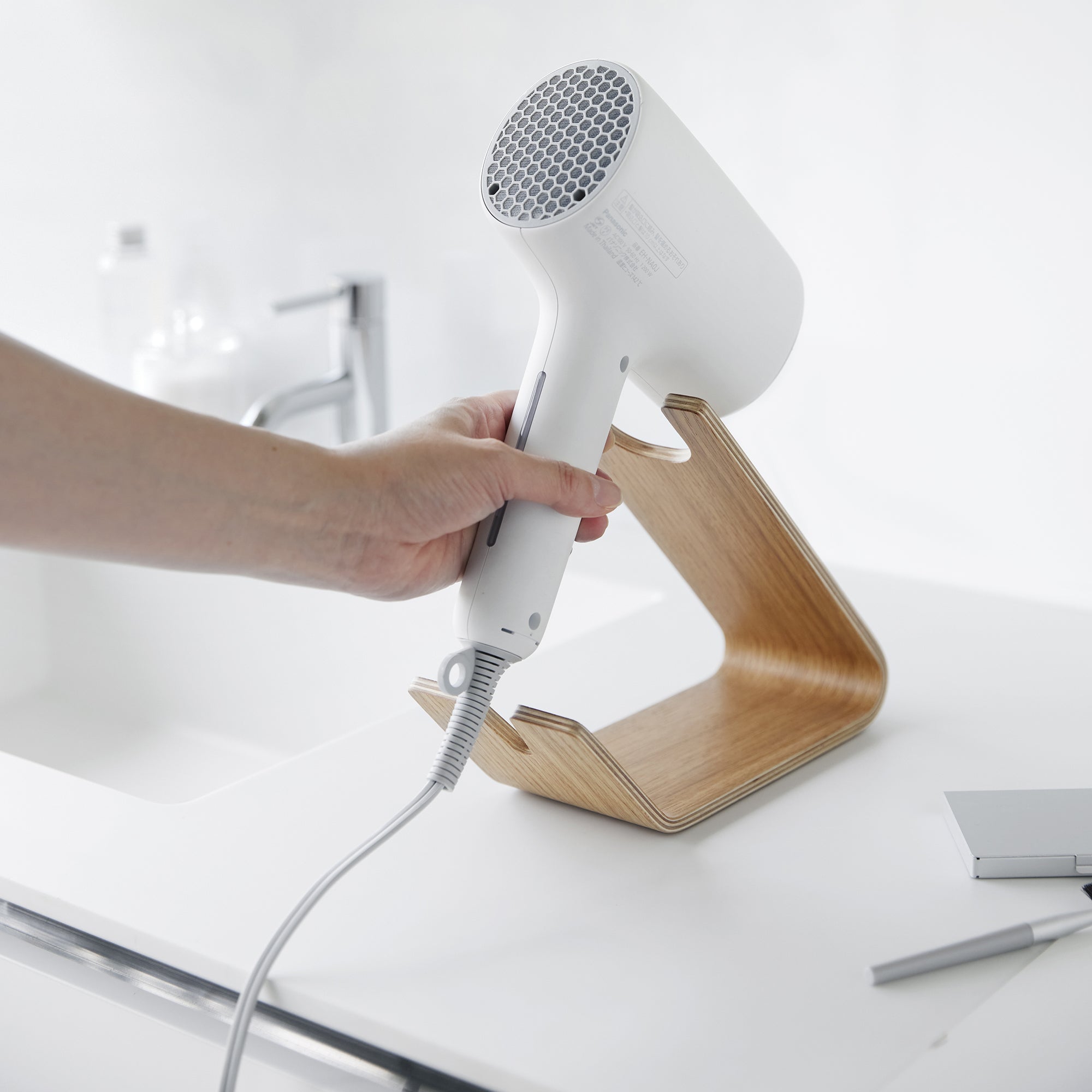 Hair Dryer and Flatiron Stand by Yamazaki Home